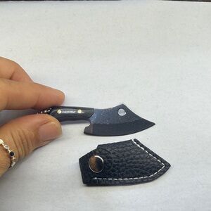 Compact Black Mini Cleaver Keychain with Sheath